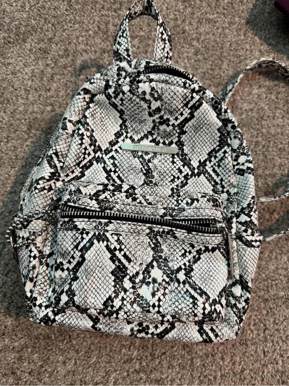 Steve Madden Black & White Snake-Print Mini Backpack